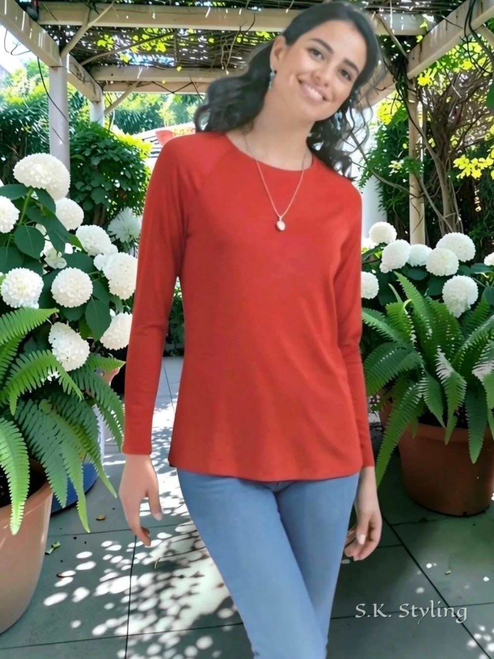 Time and Tru Spiced Cider Long Sleeve Soft Rayon Stretch Knit Top Tee size Small